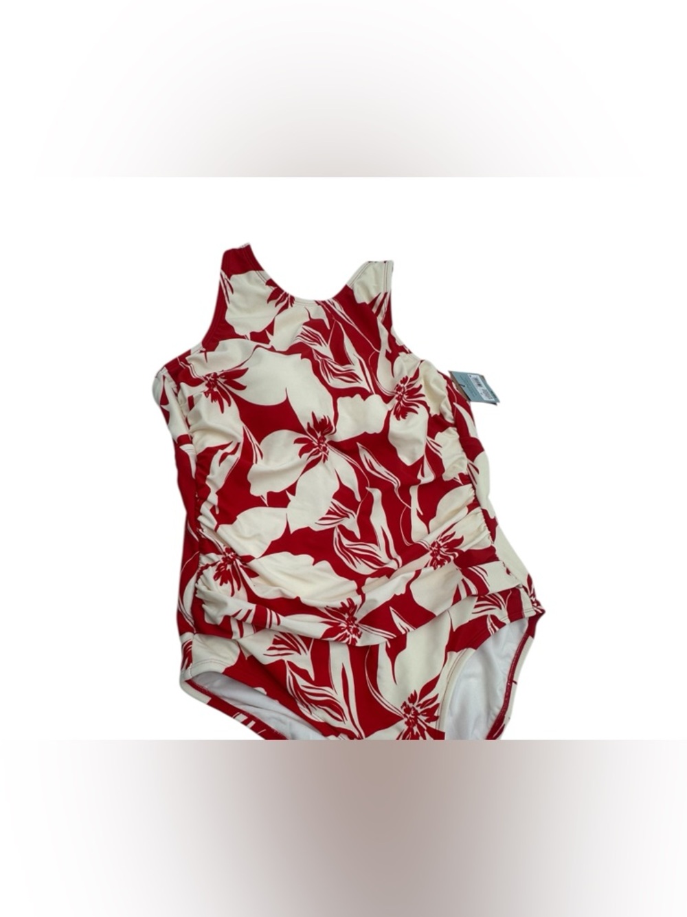 NWT, Shade & Shore Women's Red Cream Floral Racerback One Piece Swimsuit